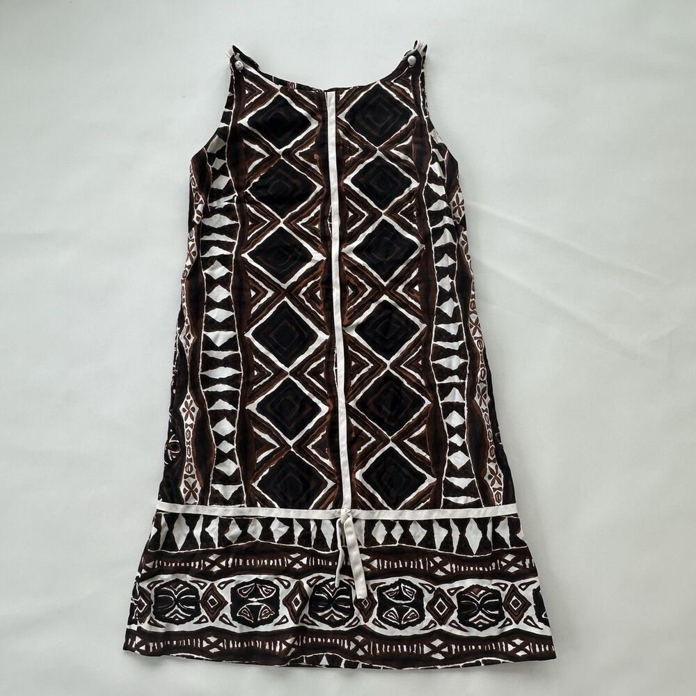 VTG 1960s Stan Hicks Hawaiian Tiki Shift Dress Shoulder Knots Resort Medium